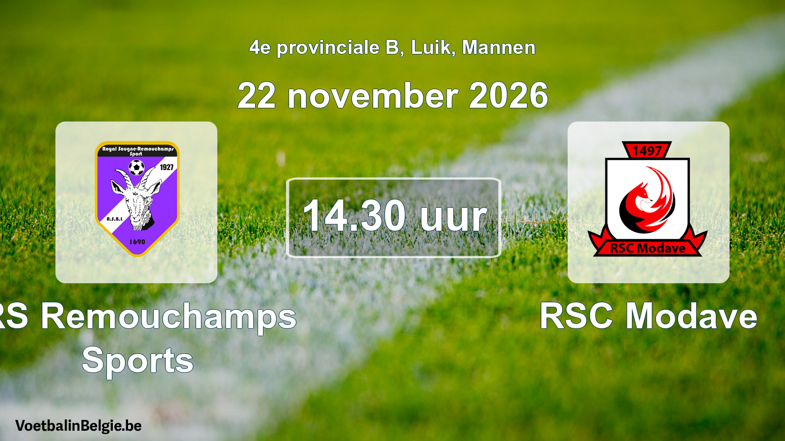 Geplande wedstrijd mannenvoetbal: RS Remouchamps Sports - RSC Modave (22 november 2026)