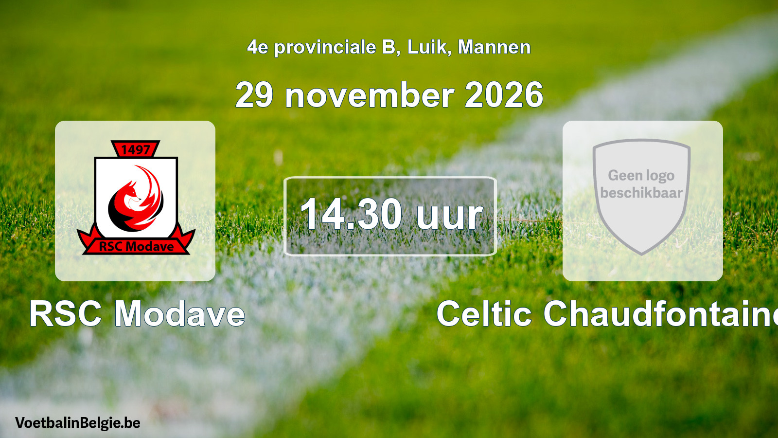 Match prévu football hommes: RSC Modave - Celtic Chaudfontaine FC (29 novembre 2026)