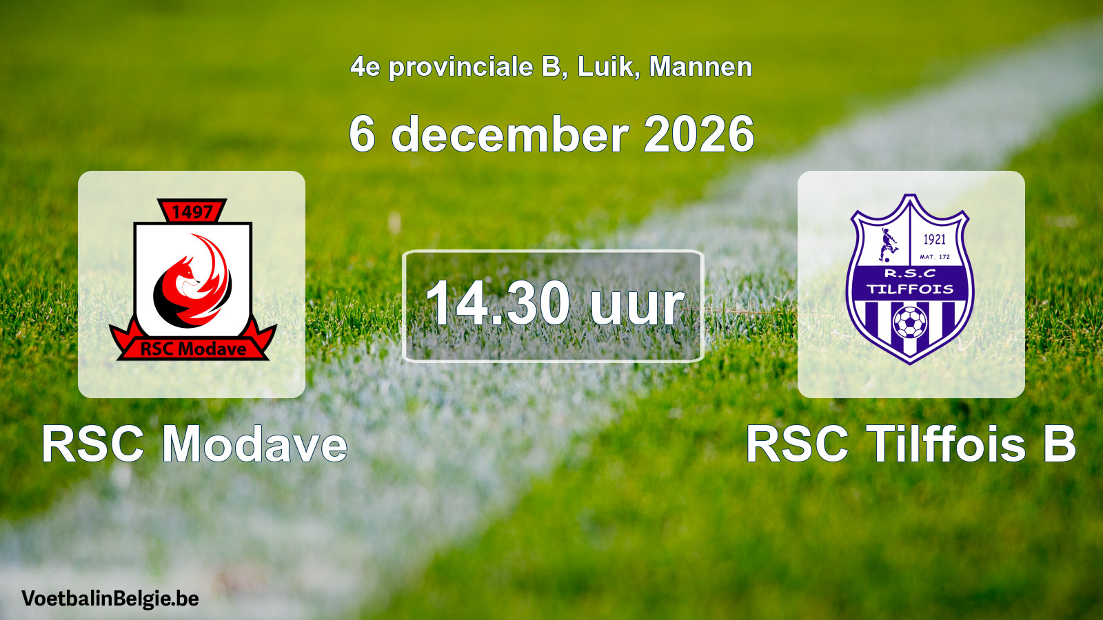 Geplande wedstrijd mannenvoetbal: RSC Modave - RSC Tilffois B (6 december 2026)