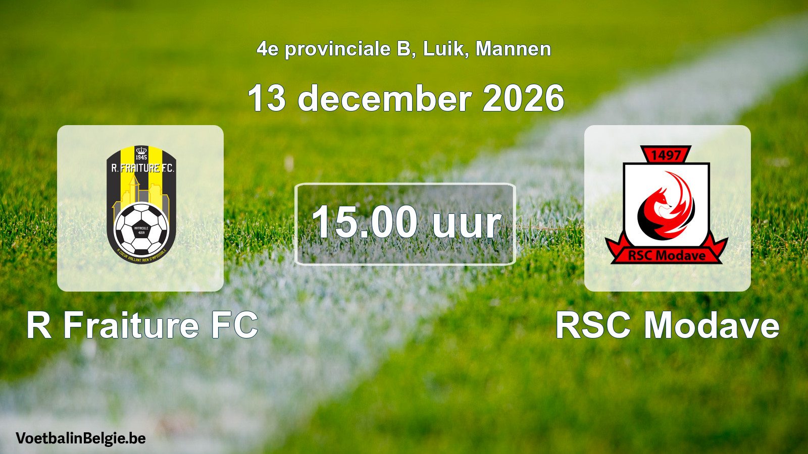 Geplande wedstrijd mannenvoetbal: R Fraiture FC - RSC Modave (13 december 2026)