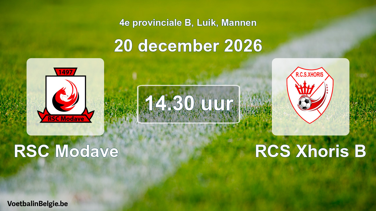 Geplande wedstrijd mannenvoetbal: RSC Modave - RCS Xhoris B (20 december 2026)