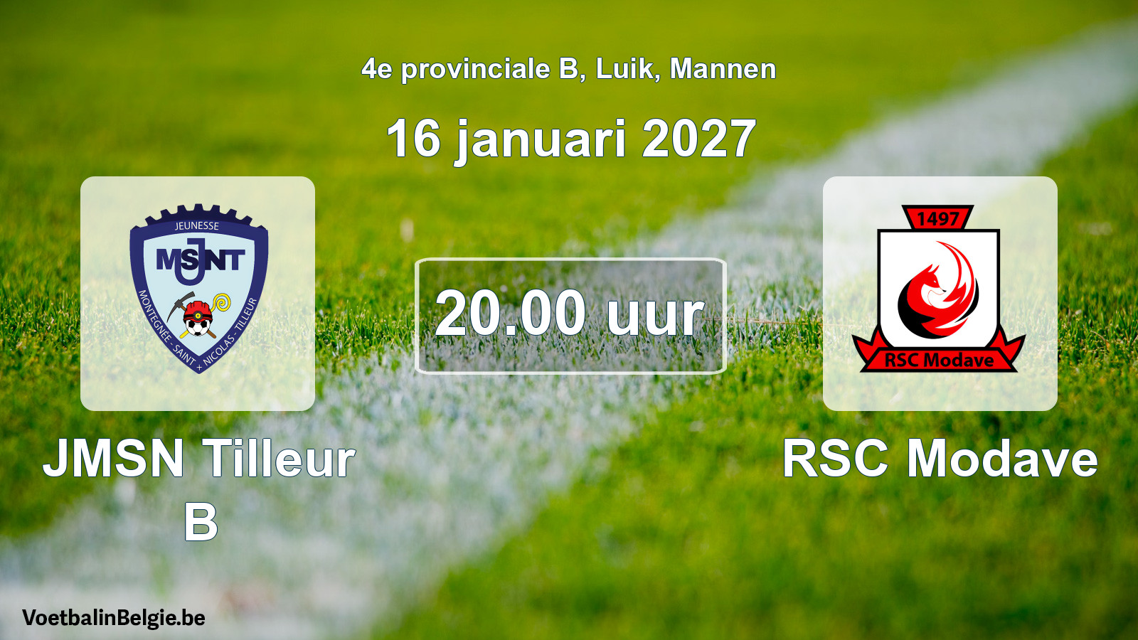 Geplande wedstrijd mannenvoetbal: JMSN Tilleur B - RSC Modave (16 januari 2027)