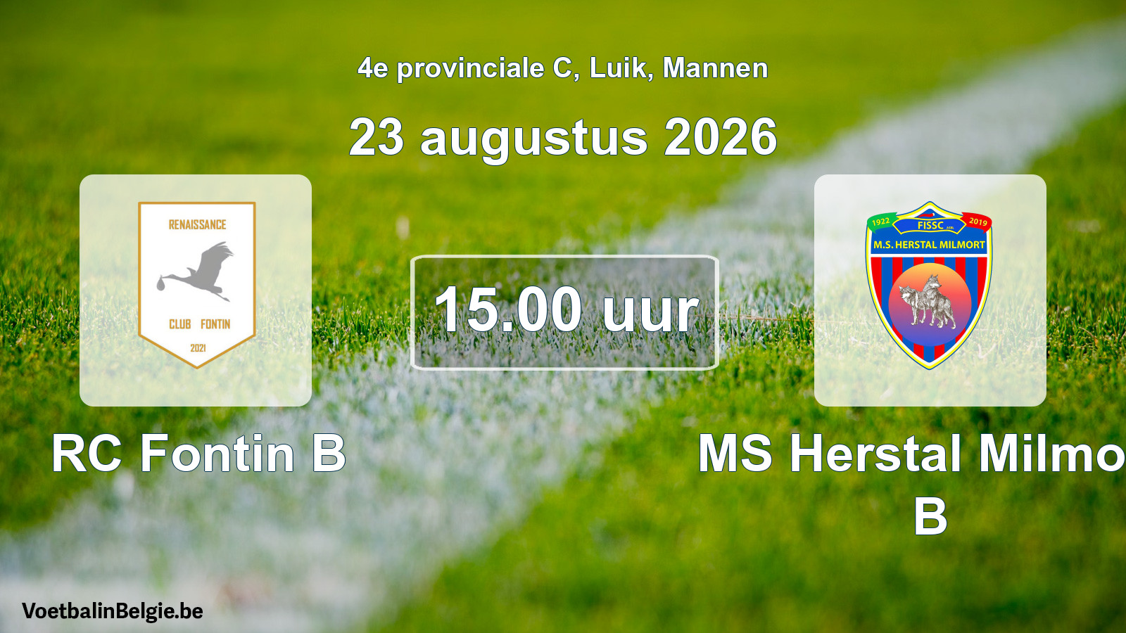Match prévu football hommes: RC Fontin B - MS Herstal Milmort B (23 août 2026)