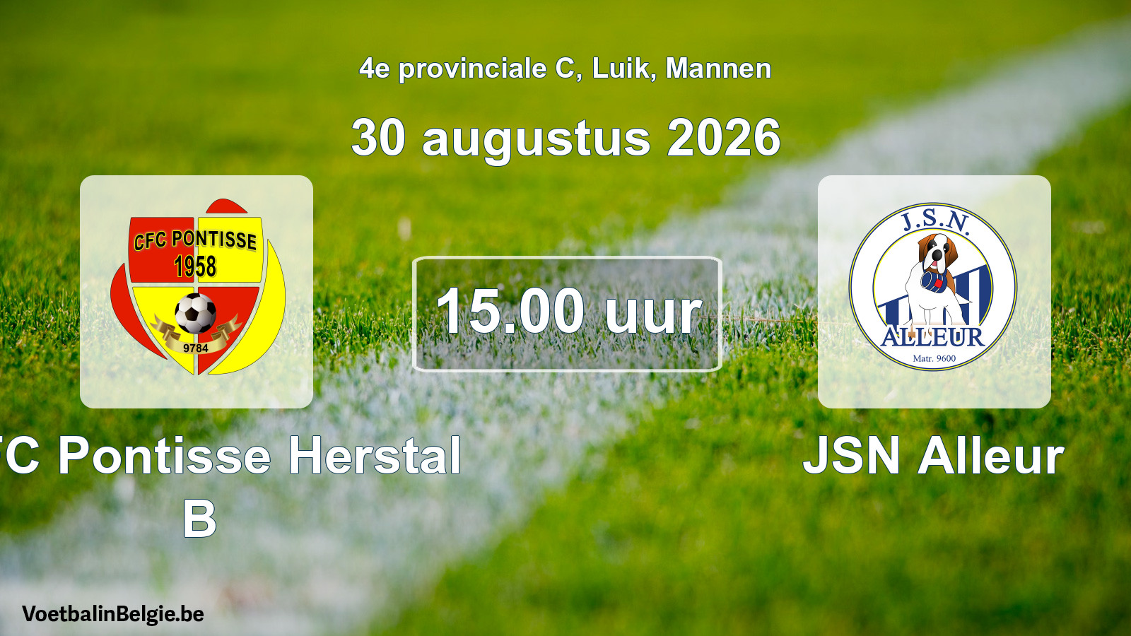 Geplande wedstrijd mannenvoetbal: CFC Pontisse Herstal B - JSN Alleur (30 augustus 2026)