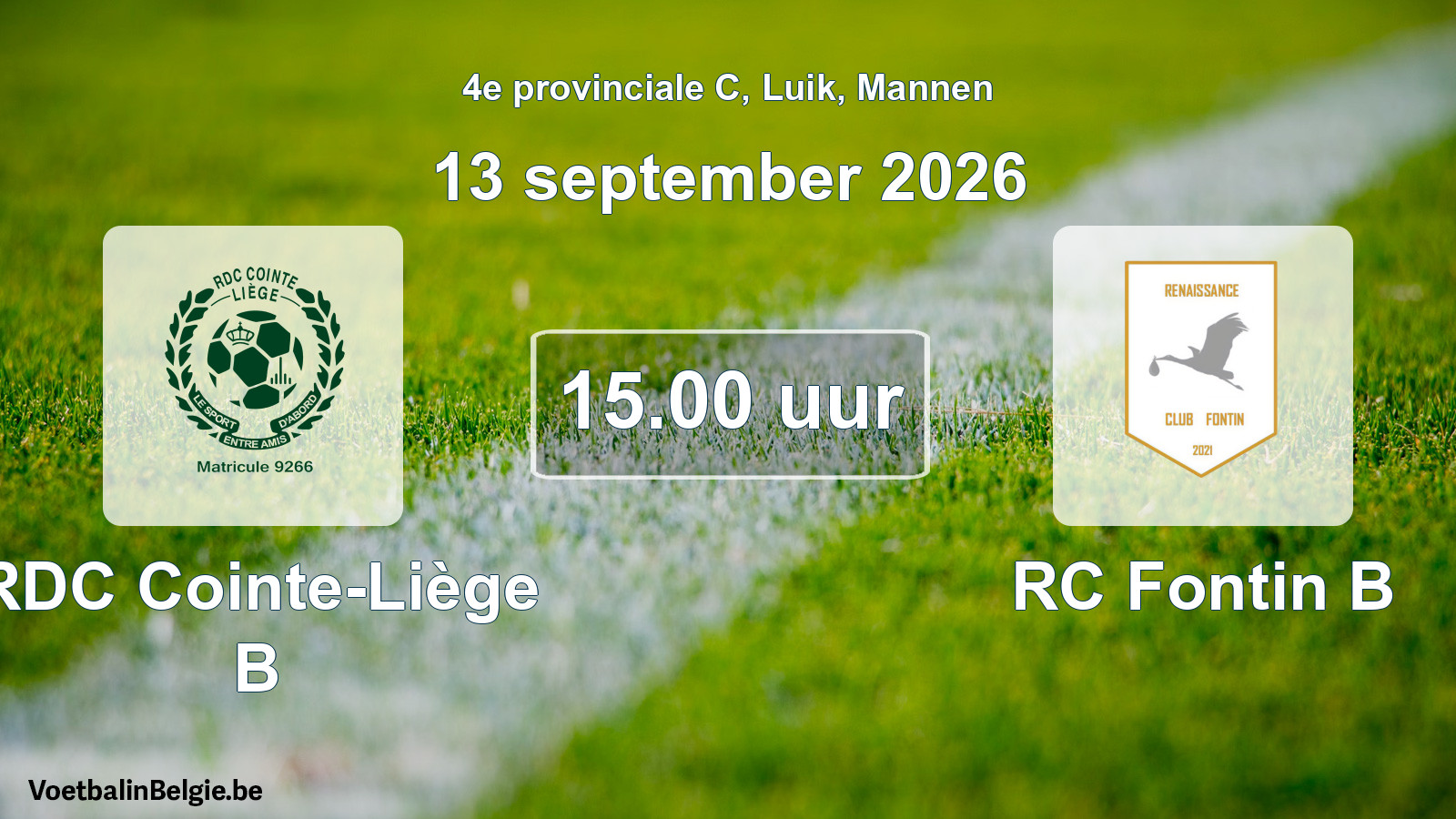 Geplande wedstrijd mannenvoetbal: RDC Cointe-Liège B - RC Fontin B (13 september 2026)