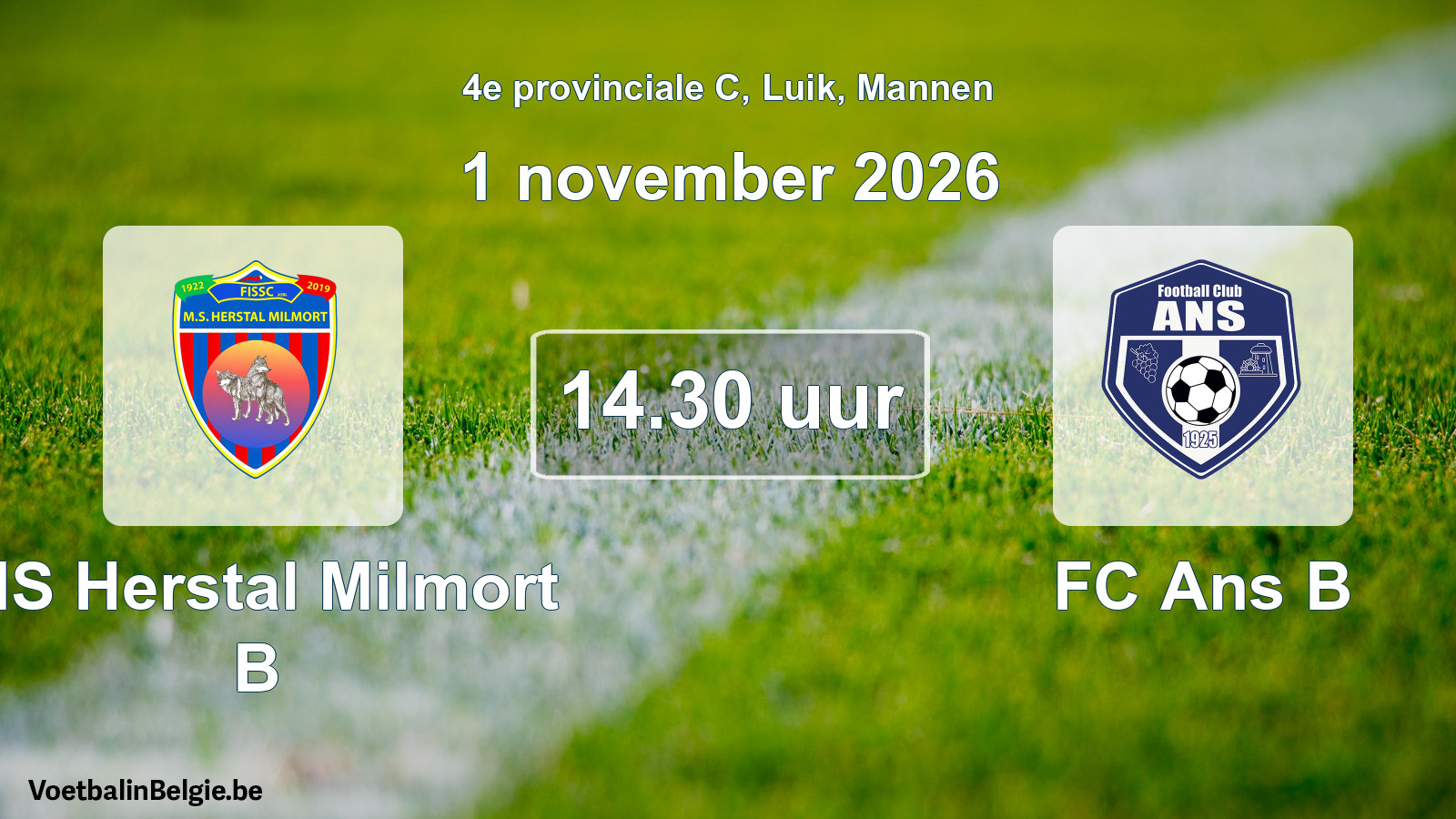 Geplande wedstrijd mannenvoetbal: MS Herstal Milmort B - FC Ans B (1 november 2026)