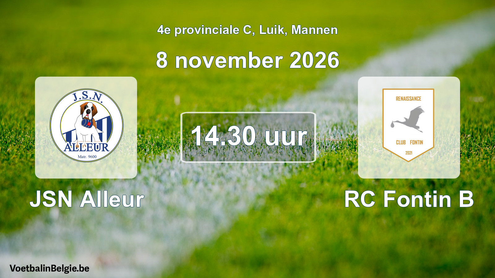 Geplande wedstrijd mannenvoetbal: JSN Alleur - RC Fontin B (8 november 2026)