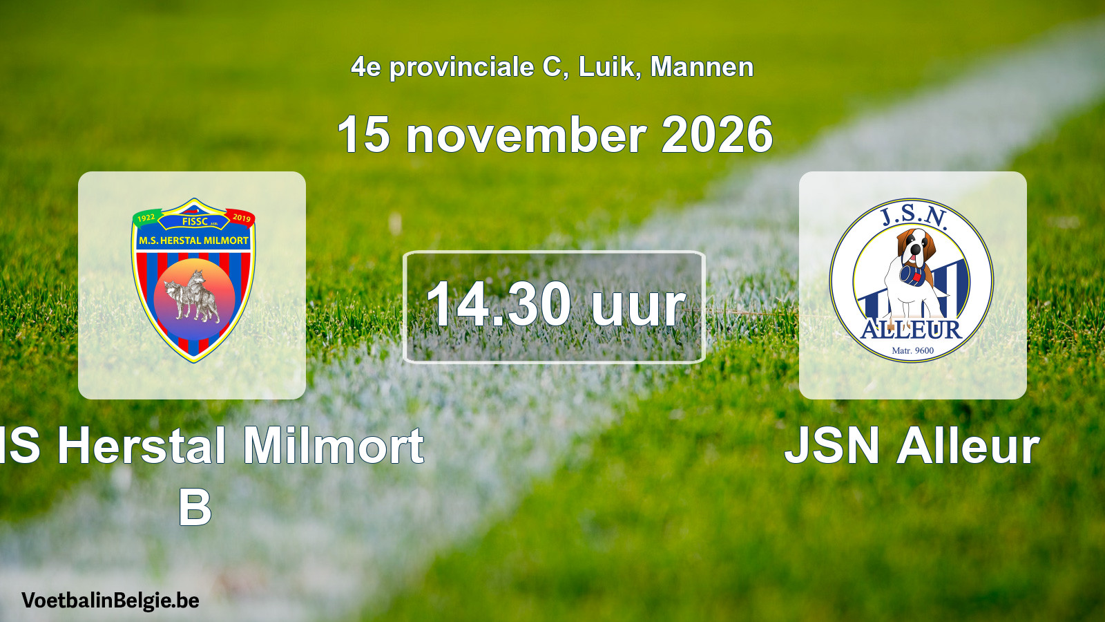 Geplande wedstrijd mannenvoetbal: MS Herstal Milmort B - JSN Alleur (15 november 2026)