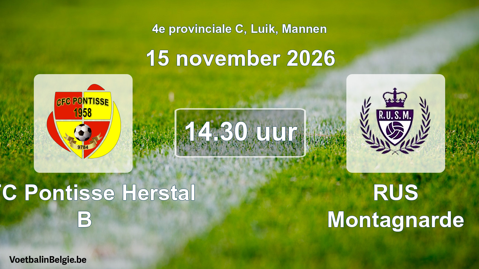 Geplande wedstrijd mannenvoetbal: CFC Pontisse Herstal B - RUS Montagnarde (15 november 2026)