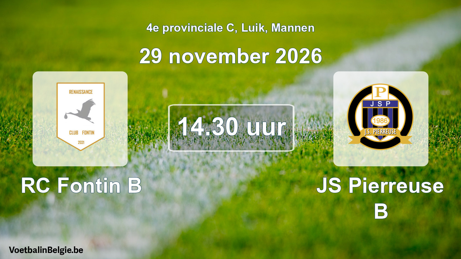 Geplande wedstrijd mannenvoetbal: RC Fontin B - JS Pierreuse B (29 november 2026)