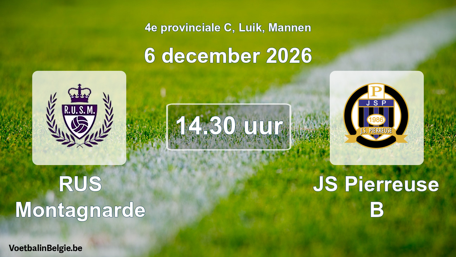 Geplande wedstrijd mannenvoetbal: RUS Montagnarde - JS Pierreuse B (6 december 2026)