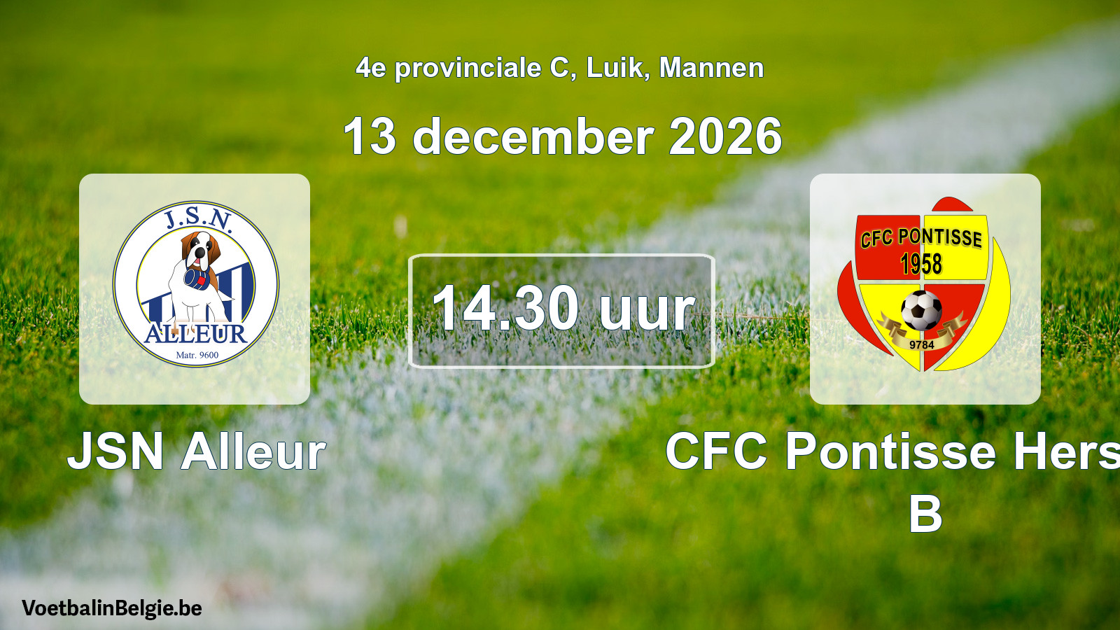 Geplande wedstrijd mannenvoetbal: JSN Alleur - CFC Pontisse Herstal B (13 december 2026)