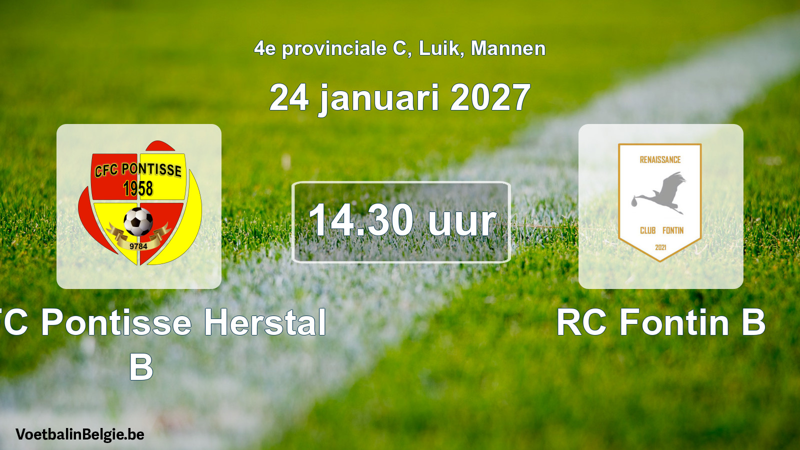 Geplande wedstrijd mannenvoetbal: CFC Pontisse Herstal B - RC Fontin B (24 januari 2027)