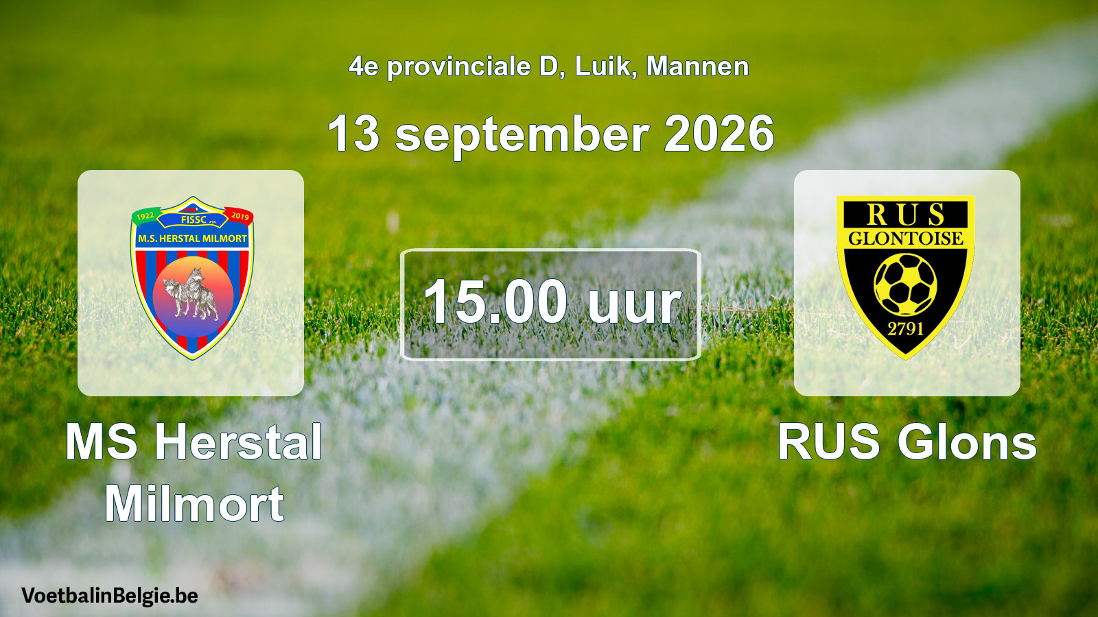 Geplande wedstrijd mannenvoetbal: MS Herstal Milmort - RUS Glons (13 september 2026)