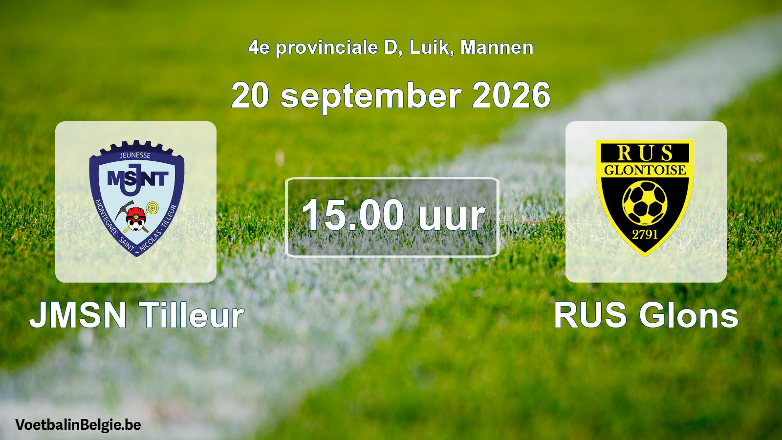 Geplande wedstrijd mannenvoetbal: JMSN Tilleur - RUS Glons (20 september 2026)