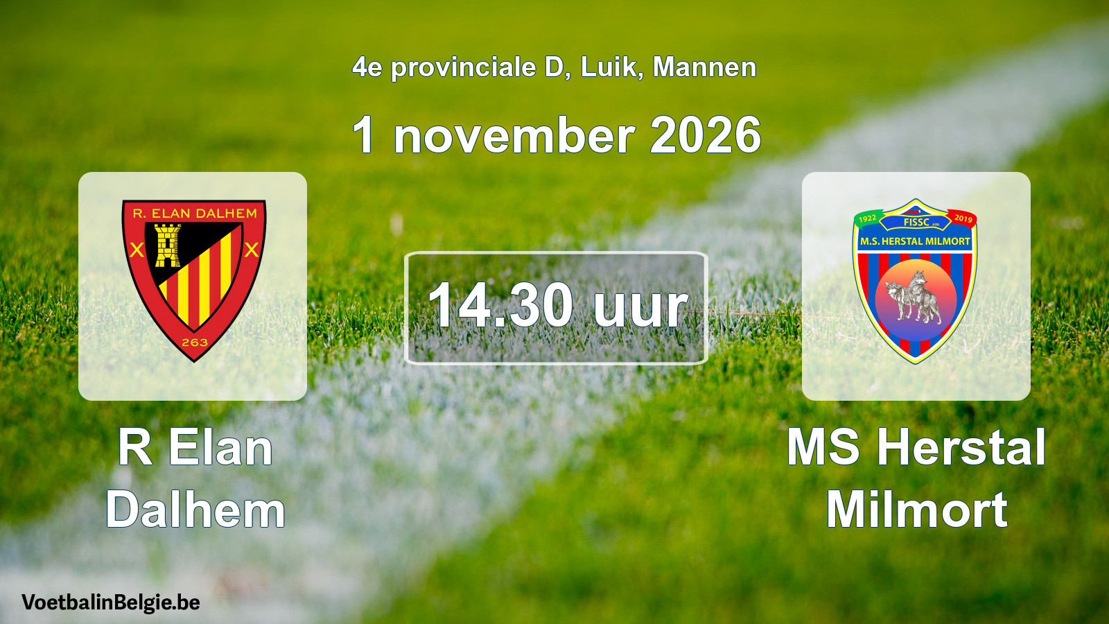 Scheduled match men football: R Elan Dalhem - MS Herstal Milmort (1 November 2026)