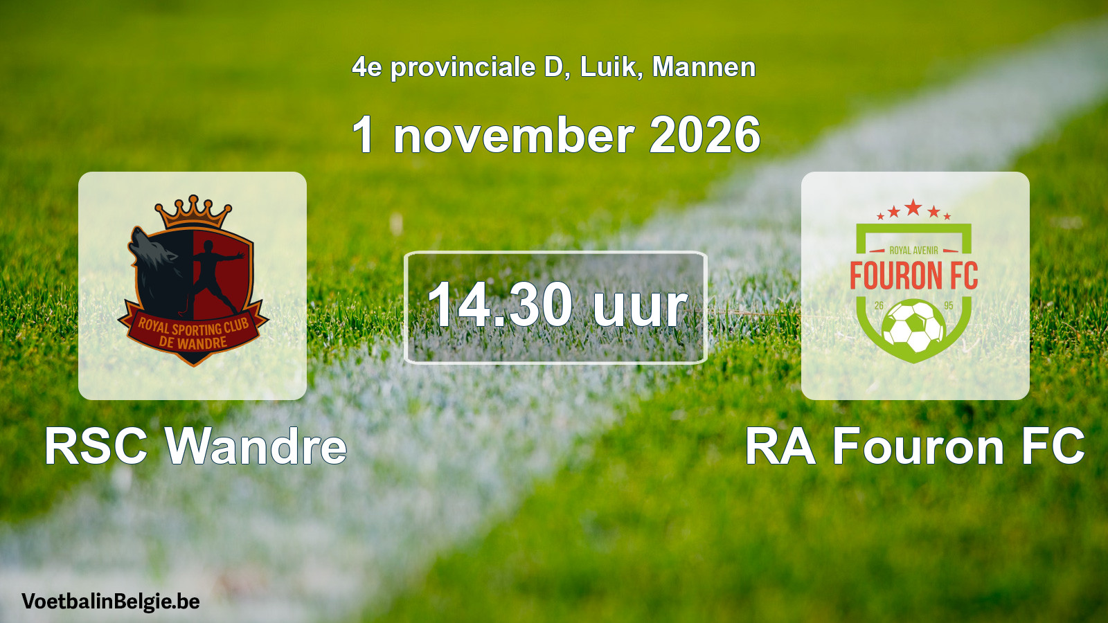 Geplande wedstrijd mannenvoetbal: RSC Wandre - RA Fouron FC (1 november 2026)