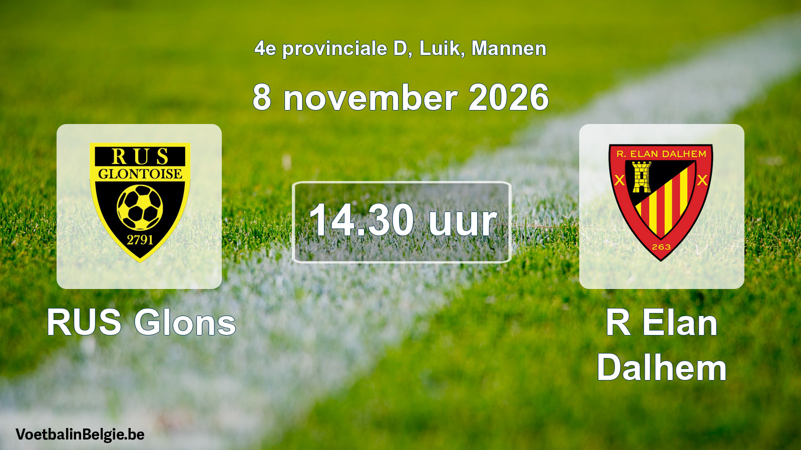 Geplande wedstrijd mannenvoetbal: RUS Glons - R Elan Dalhem (8 november 2026)