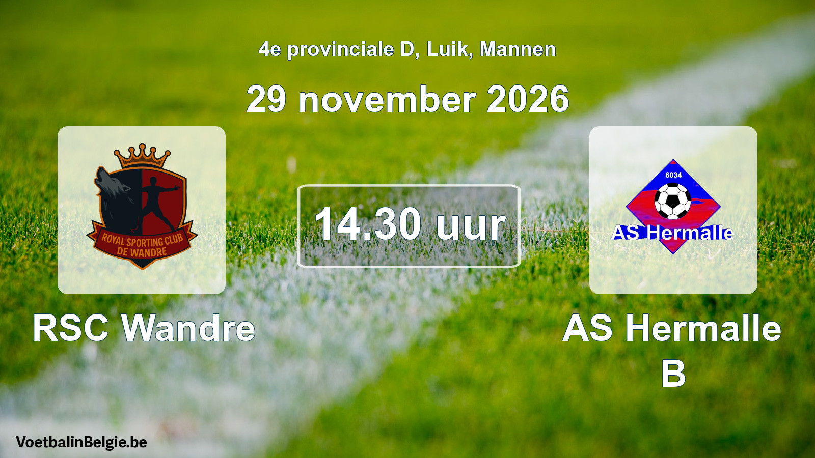 Geplande wedstrijd mannenvoetbal: RSC Wandre - AS Hermalle B (29 november 2026)