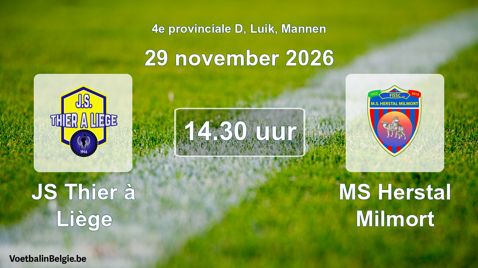 Geplande wedstrijd mannenvoetbal: JS Thier à Liège - MS Herstal Milmort (29 november 2026)