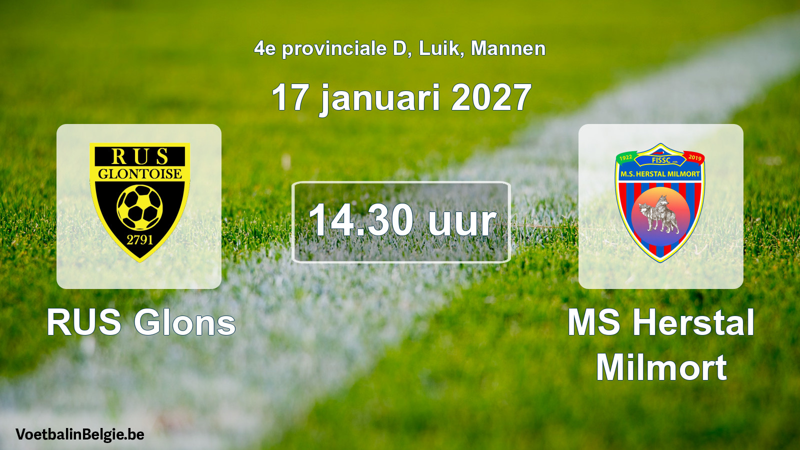 Geplande wedstrijd mannenvoetbal: RUS Glons - MS Herstal Milmort (17 januari 2027)