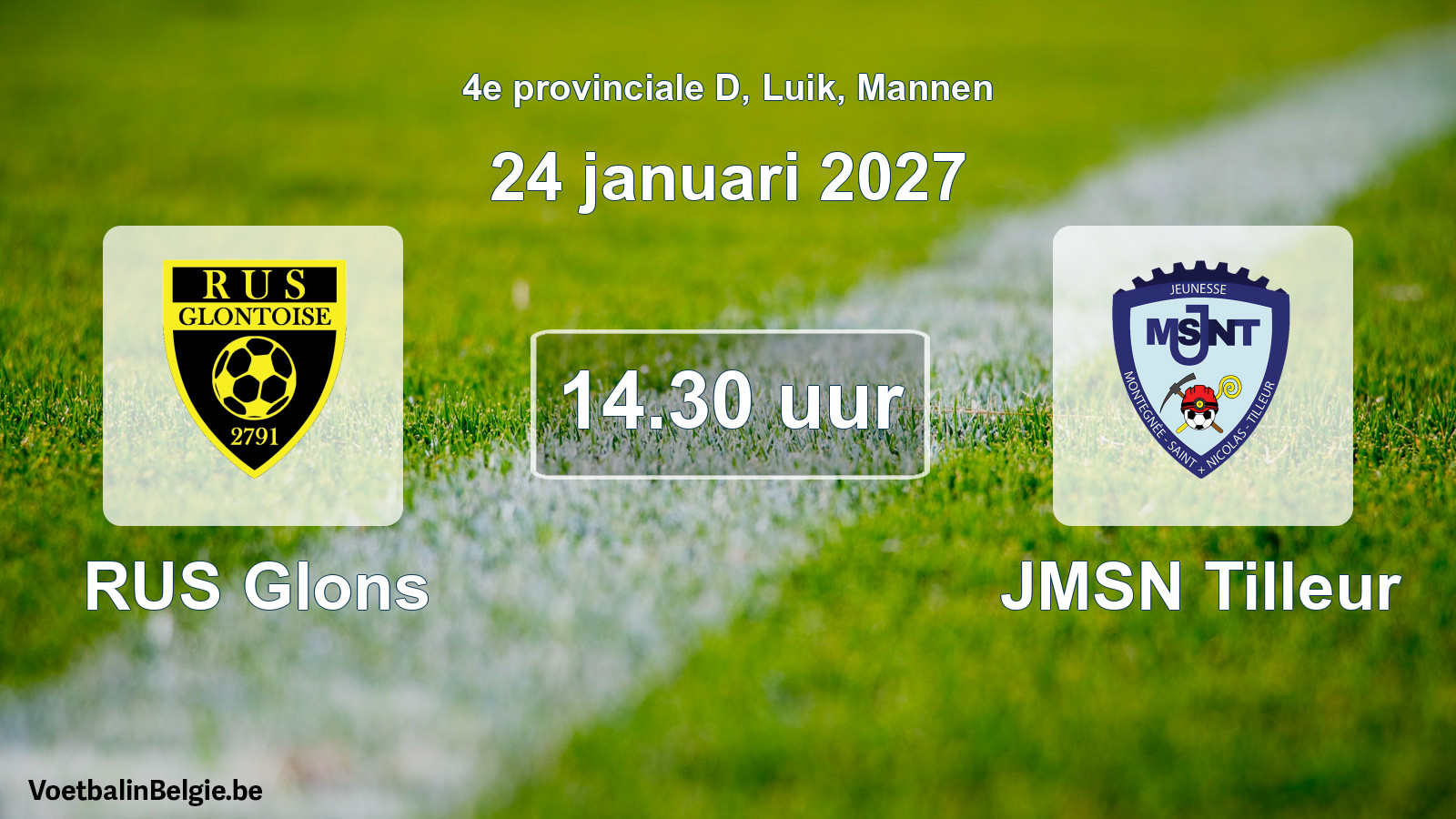 Geplande wedstrijd mannenvoetbal: RUS Glons - JMSN Tilleur (24 januari 2027)