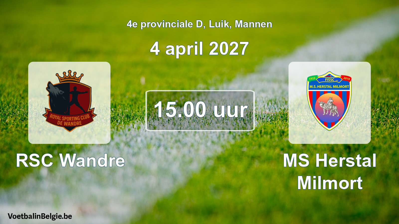 Geplande wedstrijd mannenvoetbal: RSC Wandre - MS Herstal Milmort (4 april 2027)