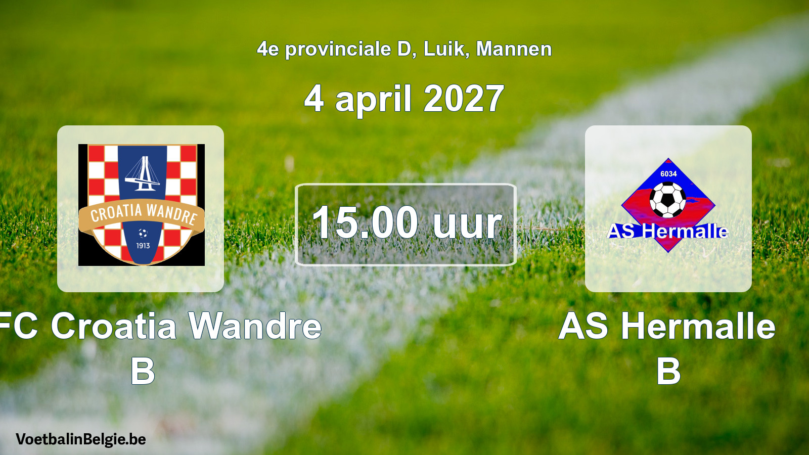Geplande wedstrijd mannenvoetbal: RFC Croatia Wandre B - AS Hermalle B (4 april 2027)