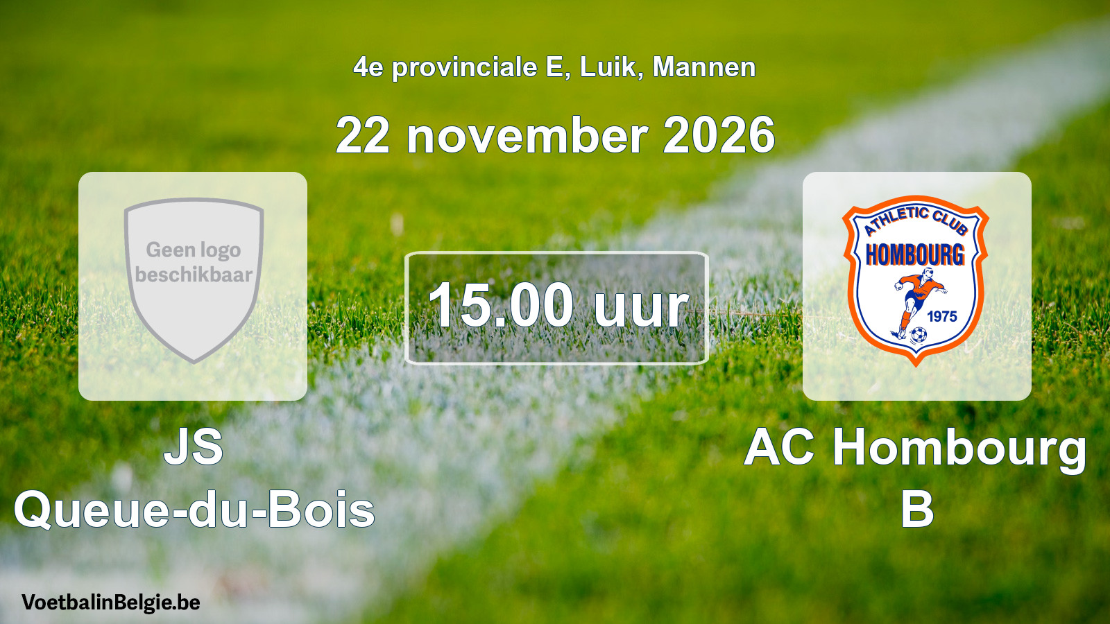 Geplande wedstrijd mannenvoetbal: JS Queue-du-Bois - AC Hombourg B (22 november 2026)
