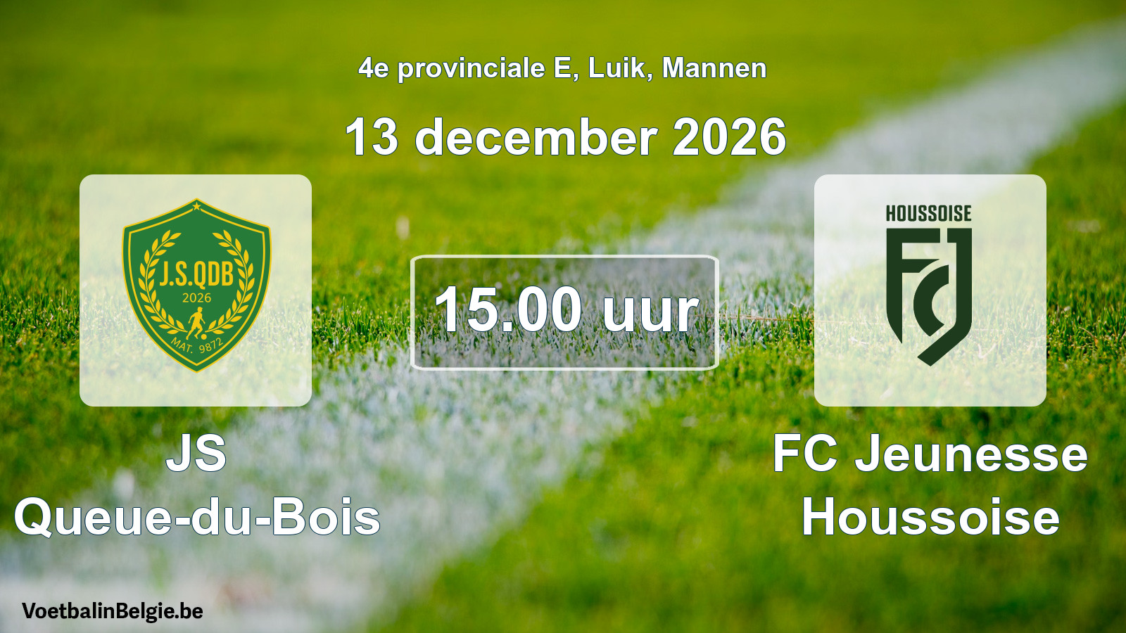 Geplande wedstrijd mannenvoetbal: JS Queue-du-Bois - FC Jeunesse Houssoise (13 december 2026)