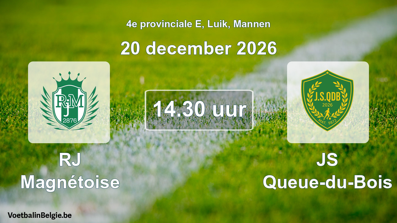 Geplande wedstrijd mannenvoetbal: RJ Magnétoise - JS Queue-du-Bois (20 december 2026)
