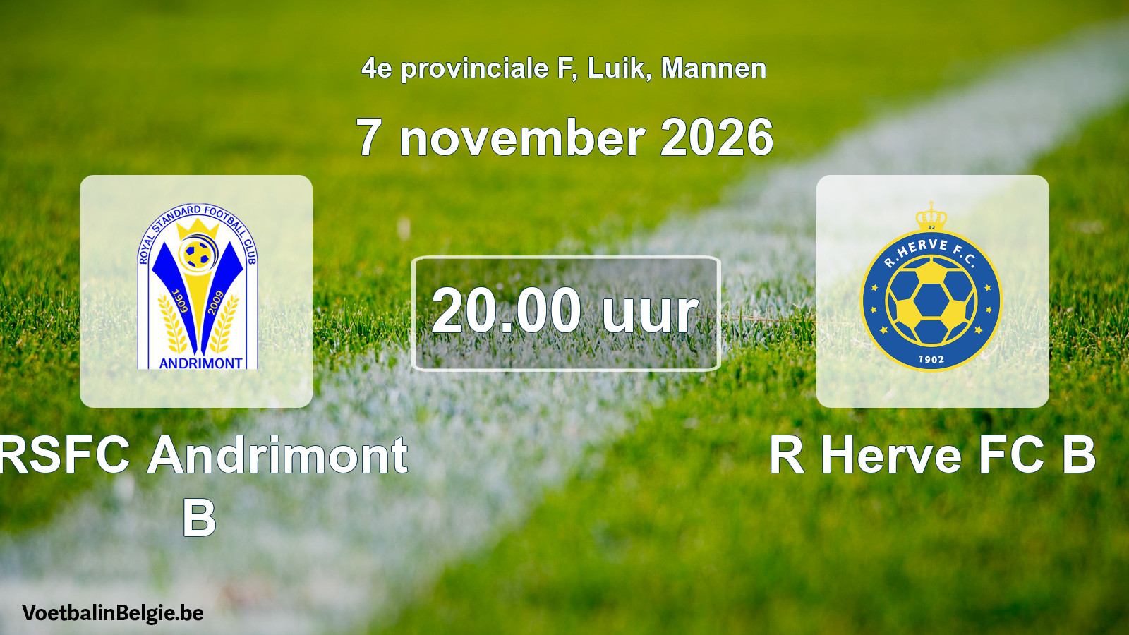 Geplande wedstrijd mannenvoetbal: RSFC Andrimont B - R Herve FC B (7 november 2026)