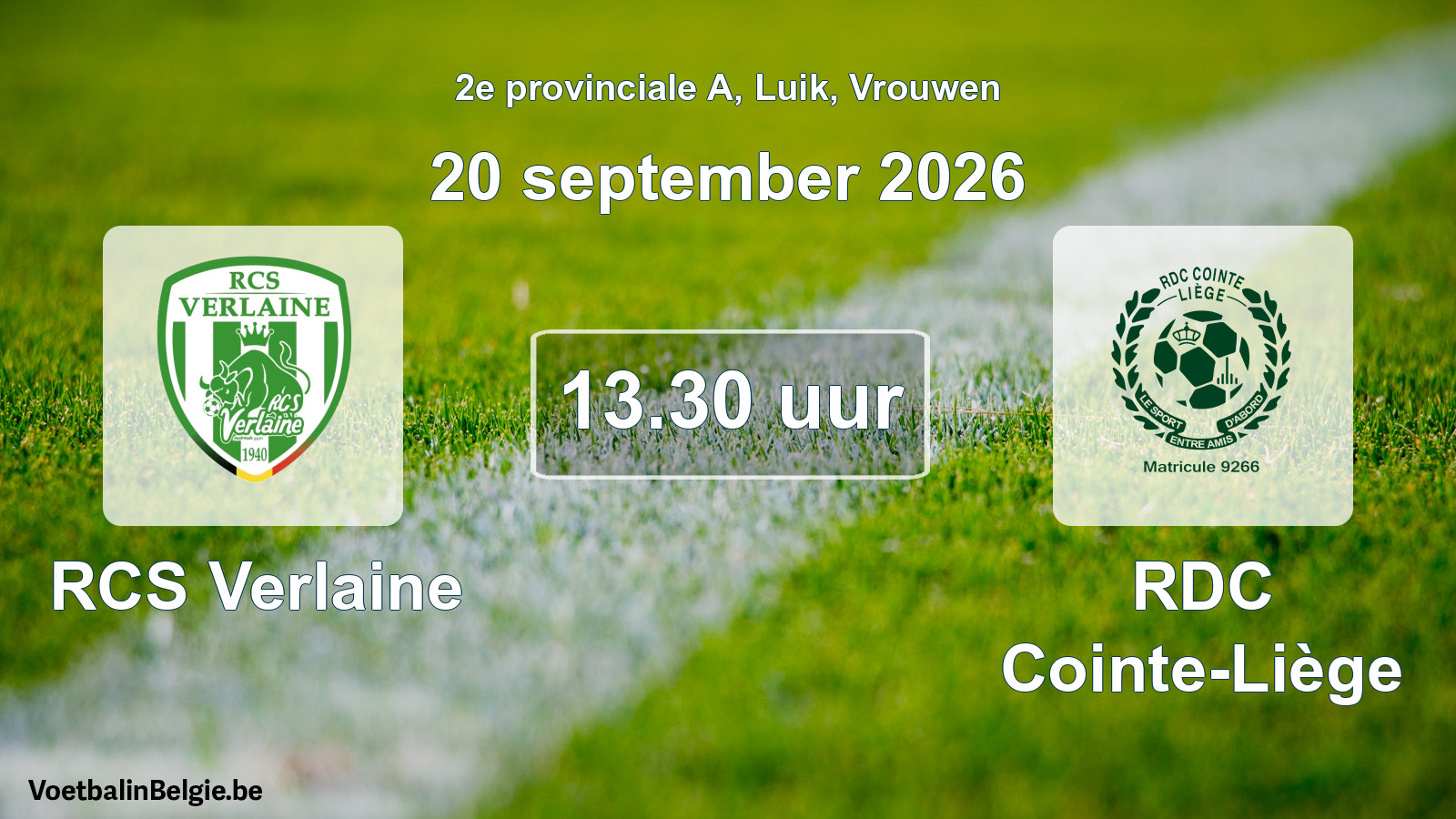 Geplande wedstrijd vrouwenvoetbal: RCS Verlaine - RDC Cointe-Liège (20 september 2026)