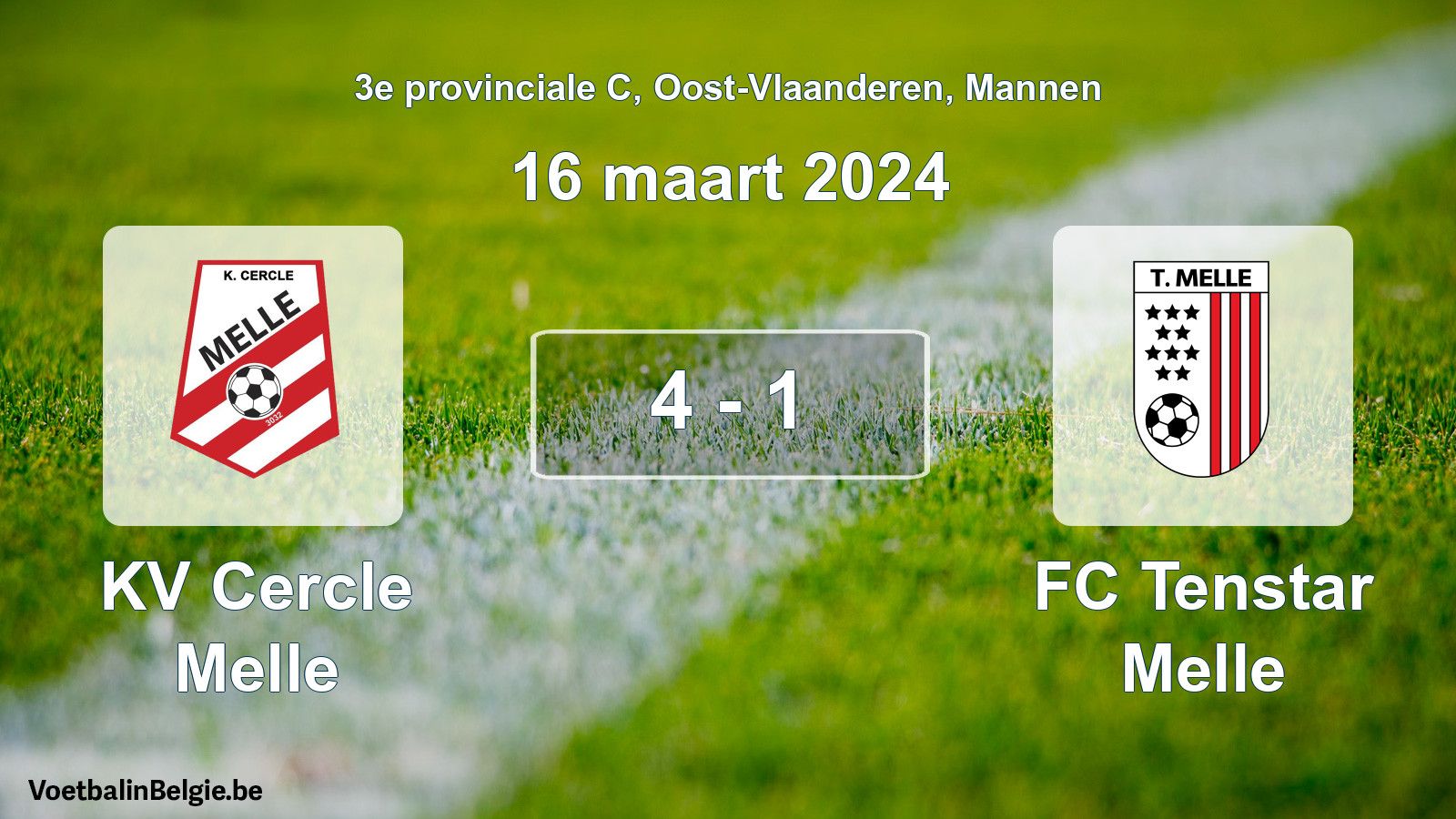 Gespeelde wedstrijd mannenvoetbal: KV Cercle Melle - FC Tenstar Melle 4 - 1 (16 maart 2024)