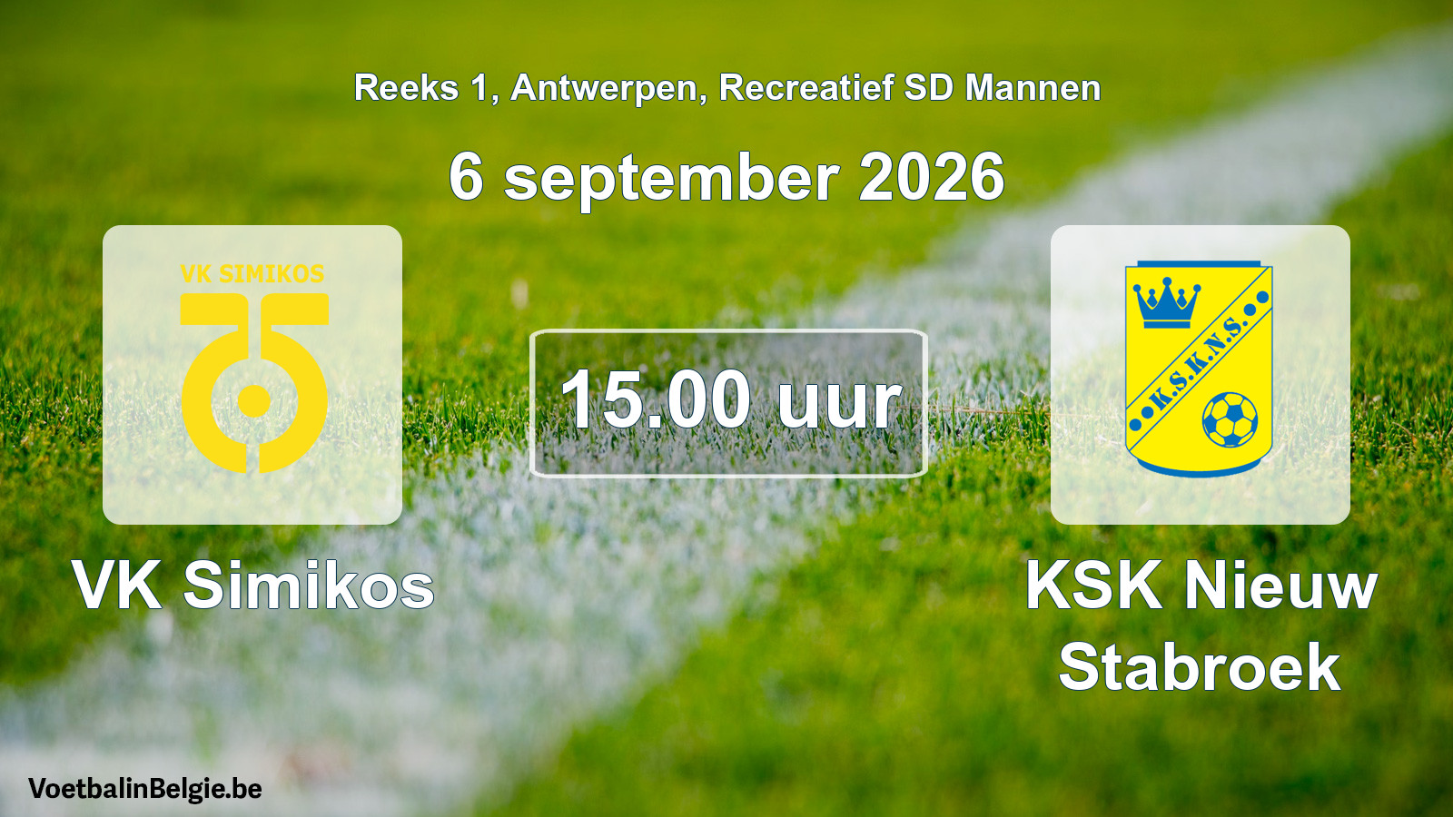 Scheduled match recreational sd men football: VK Simikos - KSK Nieuw Stabroek (6 September 2026)