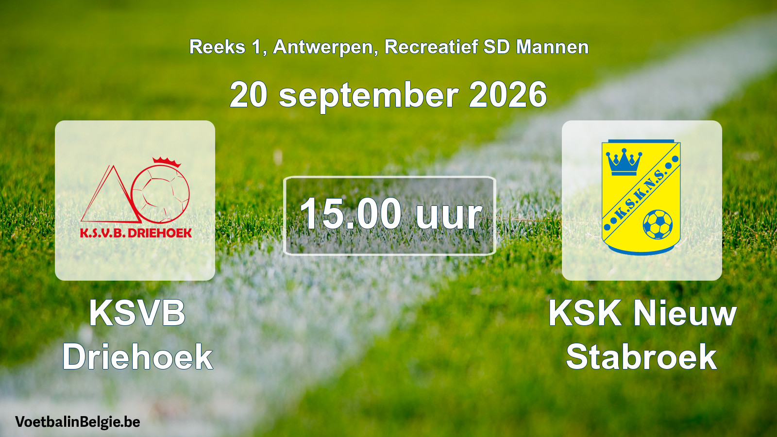 Scheduled match recreational sd men football: KSVB Driehoek - KSK Nieuw Stabroek (20 September 2026)