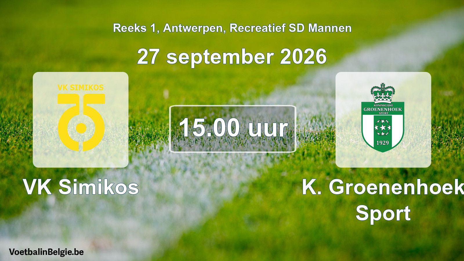 Scheduled match recreational sd men football: VK Simikos - K. Groenenhoek Sport (27 September 2026)