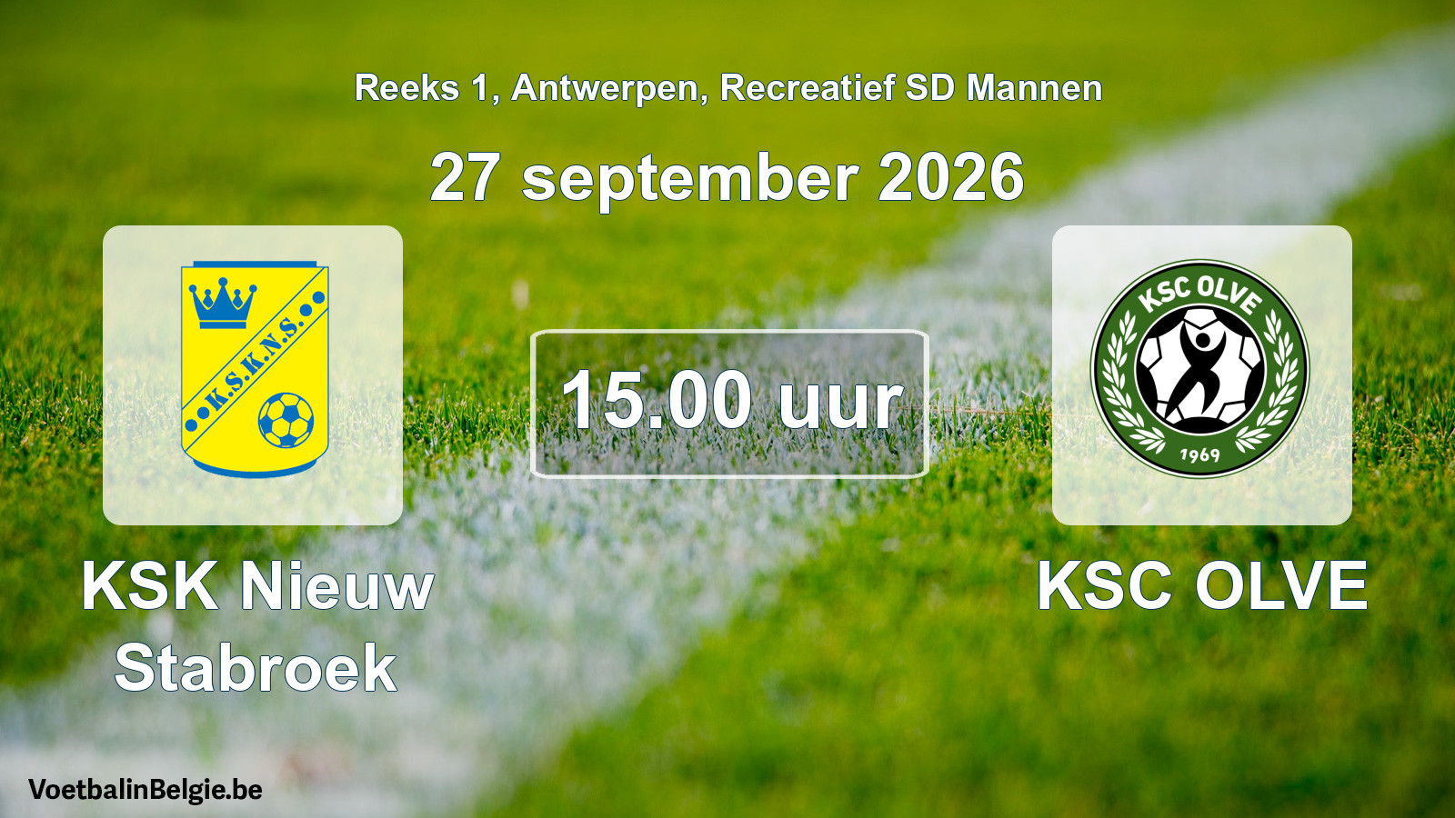 Scheduled match recreational sd men football: KSK Nieuw Stabroek - KSC OLVE (27 September 2026)