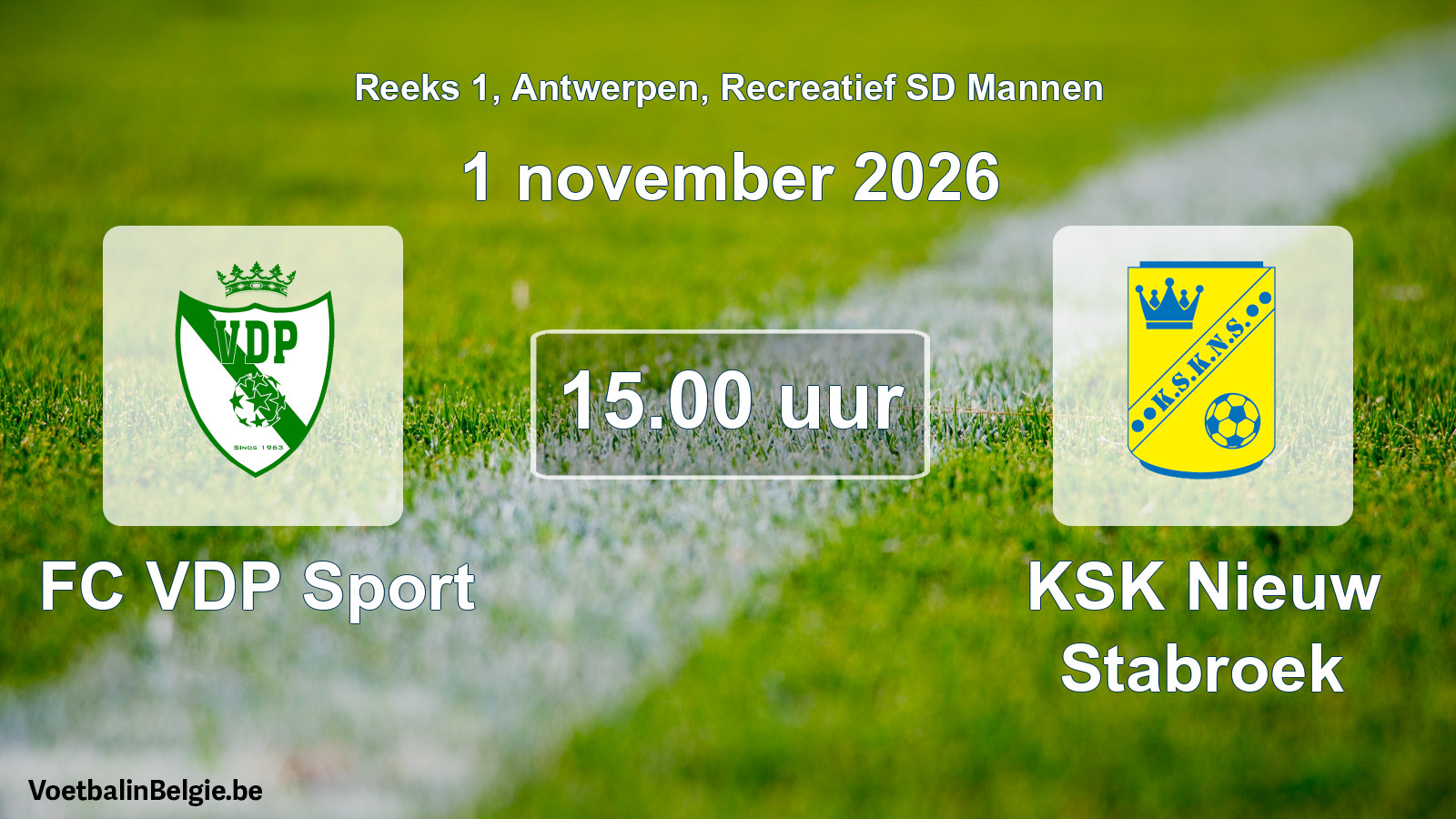 Scheduled match recreational sd men football: FC VDP Sport - KSK Nieuw Stabroek (1 November 2026)