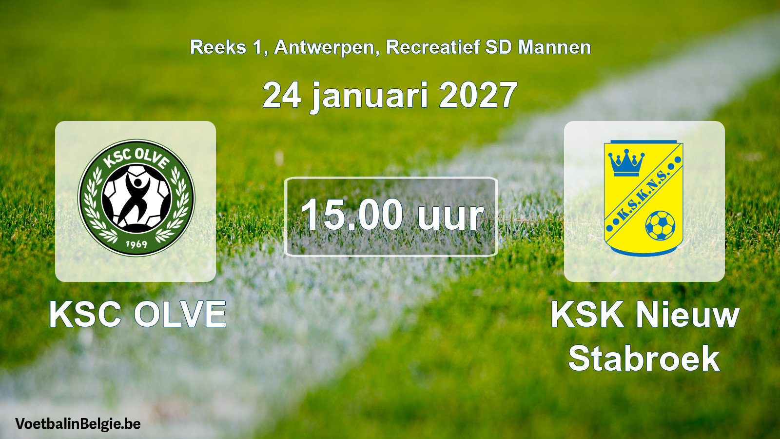 Geplantes Spiel freizeit sd männer-Fußball: KSC OLVE - KSK Nieuw Stabroek (24 Januar 2027)