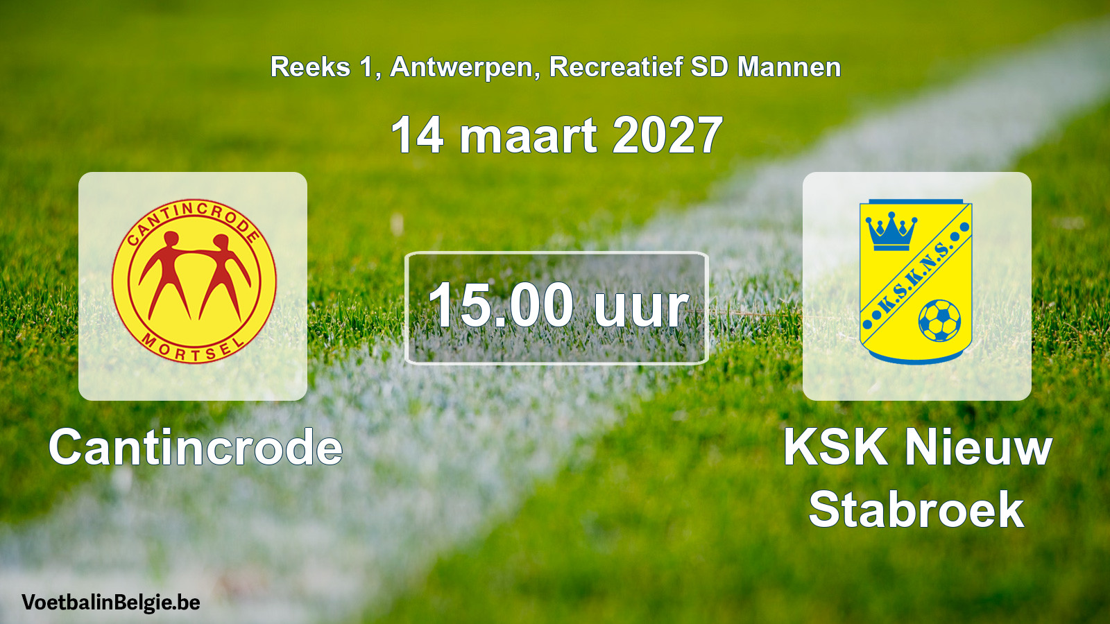 Scheduled match recreational sd men football: Cantincrode - KSK Nieuw Stabroek (14 March 2027)
