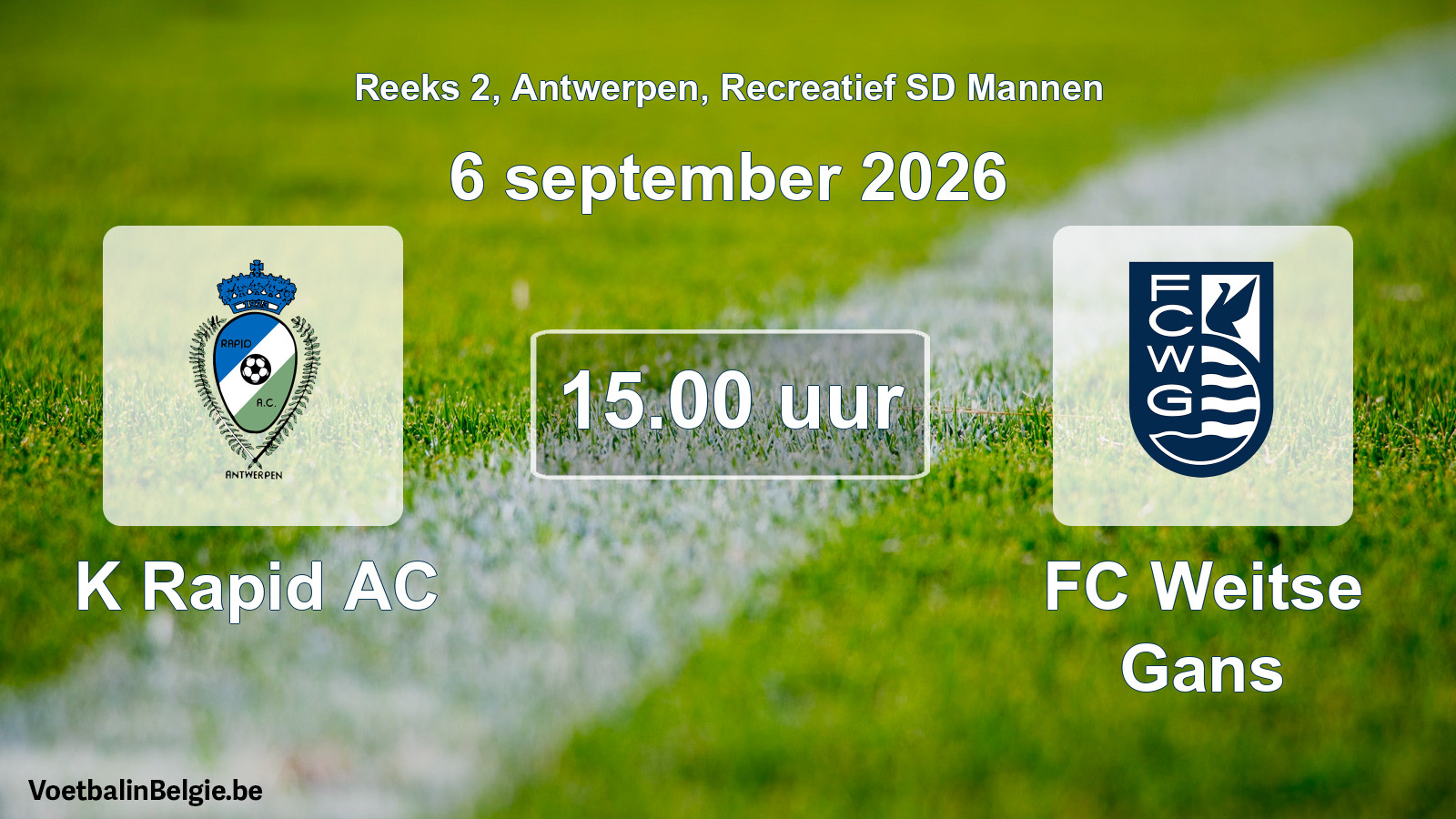 Scheduled match recreational sd men football: K Rapid AC - FC Weitse Gans (6 September 2026)