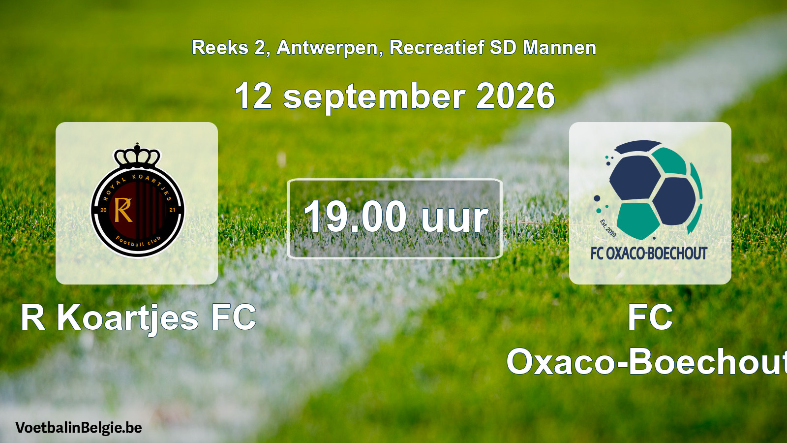 Scheduled match recreational sd men football: R Koartjes FC - FC Oxaco-Boechout (12 September 2026)