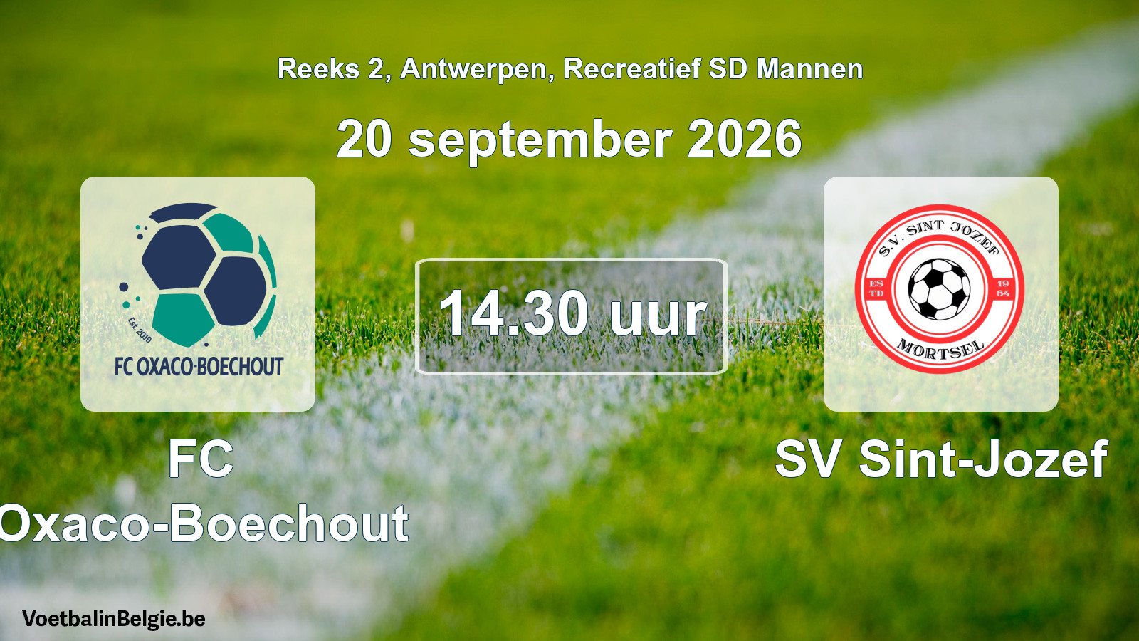 Scheduled match recreational sd men football: FC Oxaco-Boechout - SV Sint-Jozef (20 September 2026)