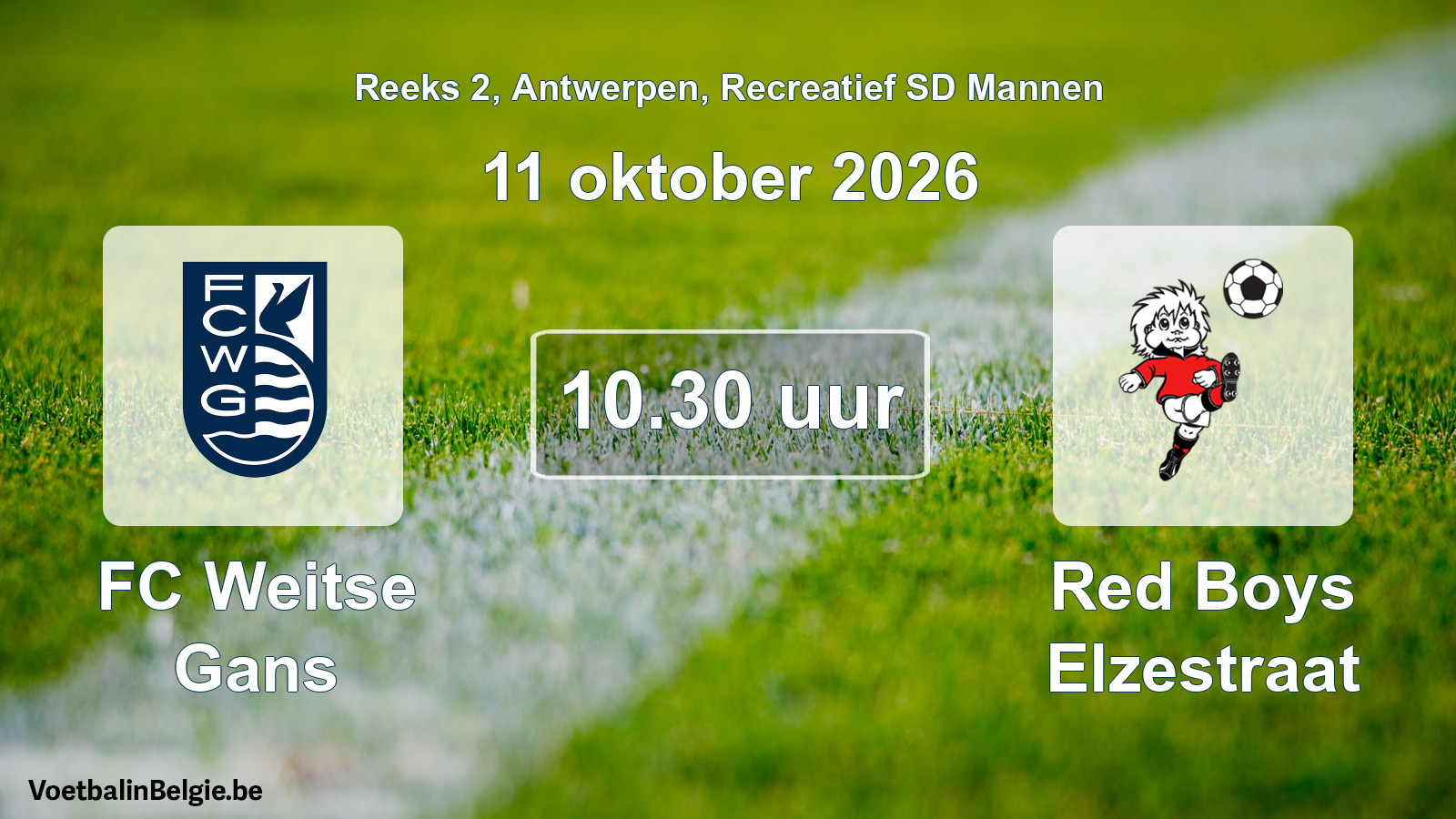Scheduled match recreational sd men football: FC Weitse Gans - Red Boys Elzestraat (11 October 2026)