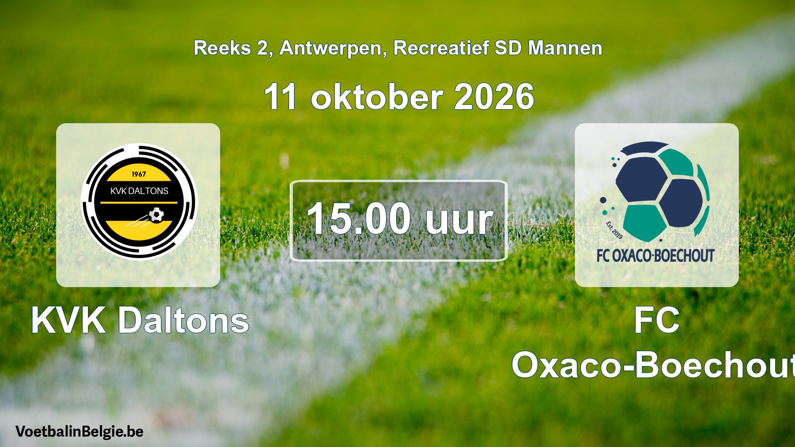Scheduled match recreational sd men football: KVK Daltons - FC Oxaco-Boechout (11 October 2026)