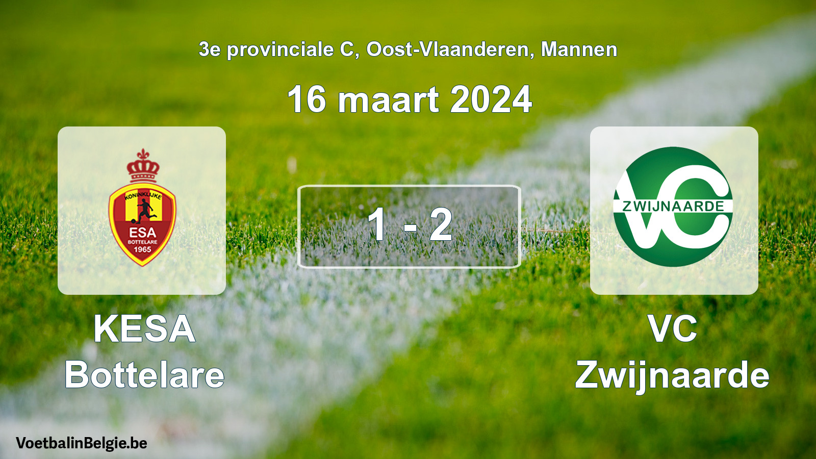 Gespeelde wedstrijd mannenvoetbal: KESA Bottelare - VC Zwijnaarde 1 - 2 (16 maart 2024)