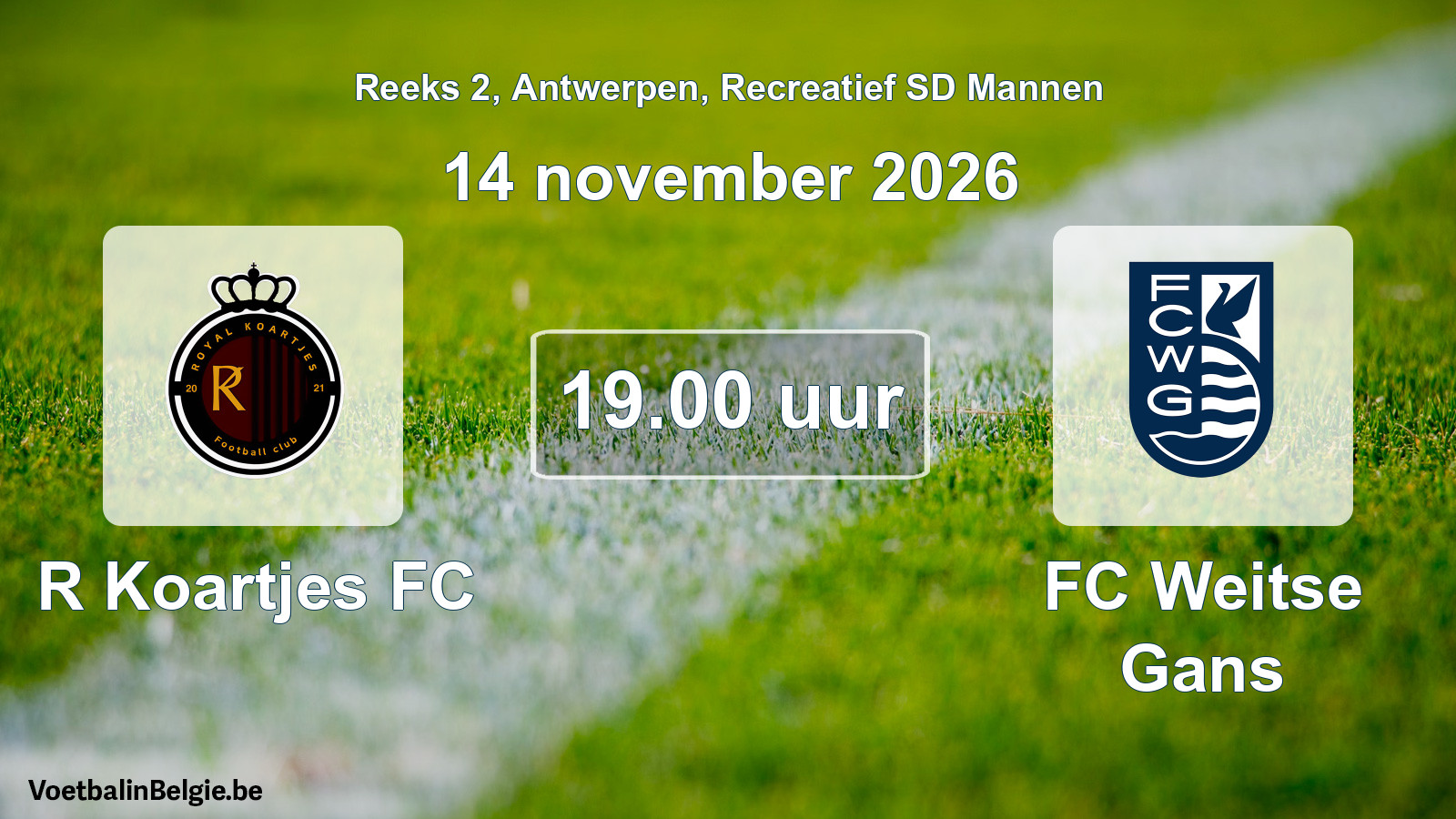 Scheduled match recreational sd men football: R Koartjes FC - FC Weitse Gans (14 November 2026)