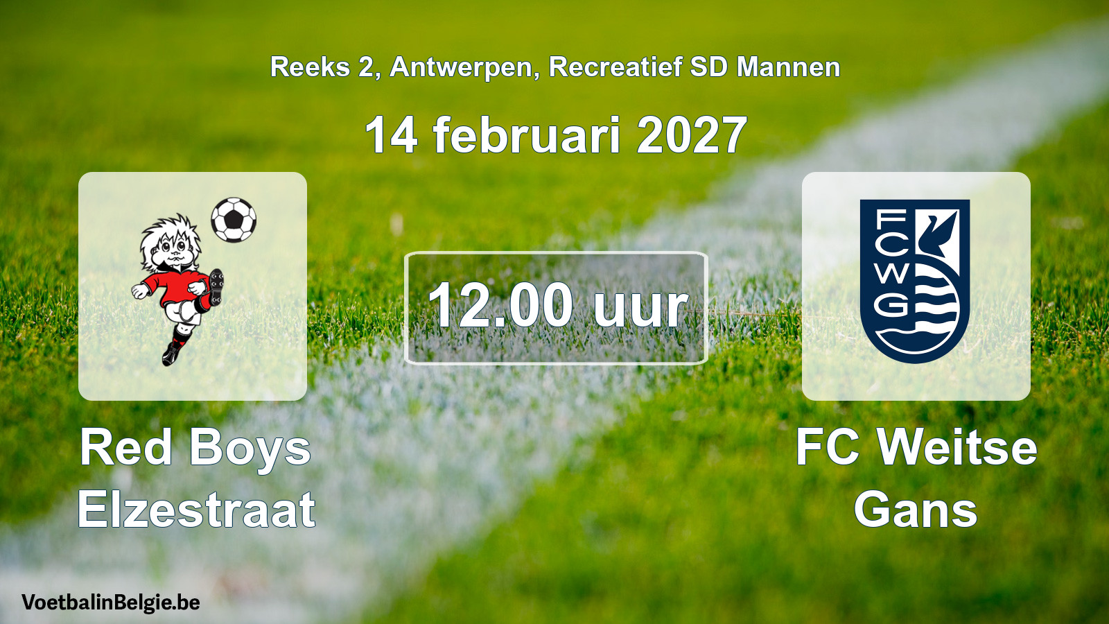 Scheduled match recreational sd men football: Red Boys Elzestraat - FC Weitse Gans (14 February 2027)