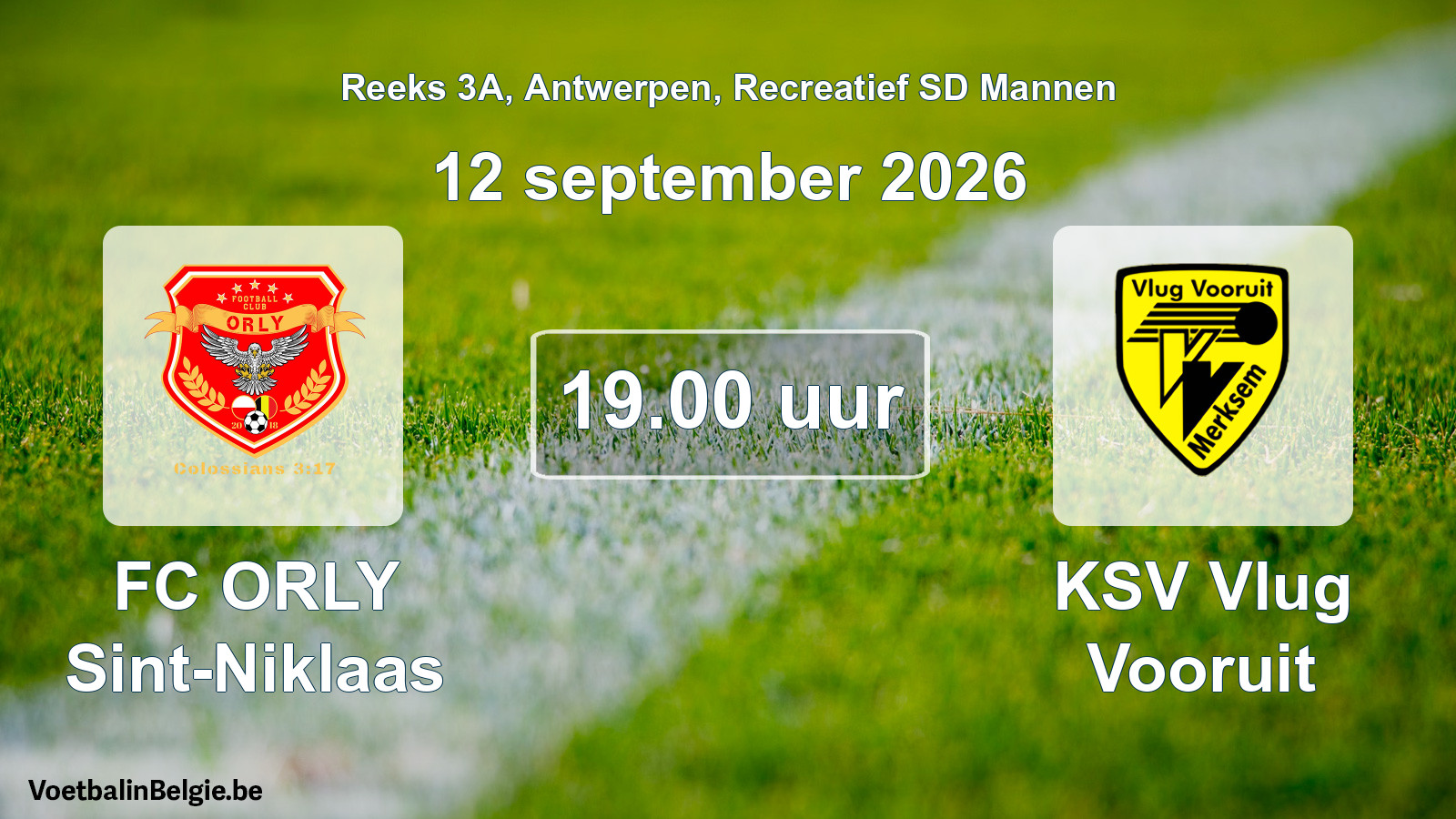 Scheduled match recreational sd men football: FC ORLY Sint-Niklaas - KSV Vlug Vooruit (12 September 2026)